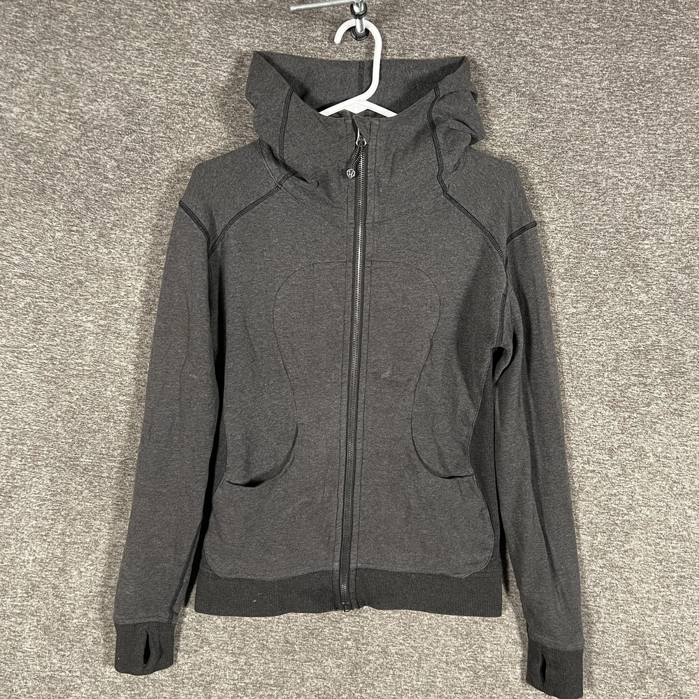 Lululemon Scuba Hoodie Womens 4 Gray Full‎ Zip Thumbholes Jacket Sweatshirt